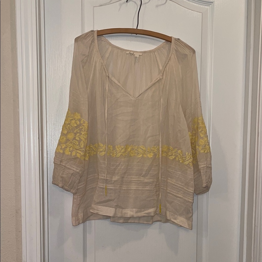 Women's Beige and Yellow Embroidered Top
